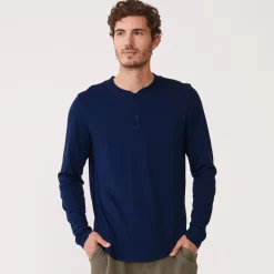 MONROW Long Sleeve Henley NAVYBLUE Flash Sale